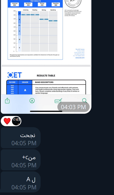 OET results - Dr Ahmed Elgendy student feedback #18
